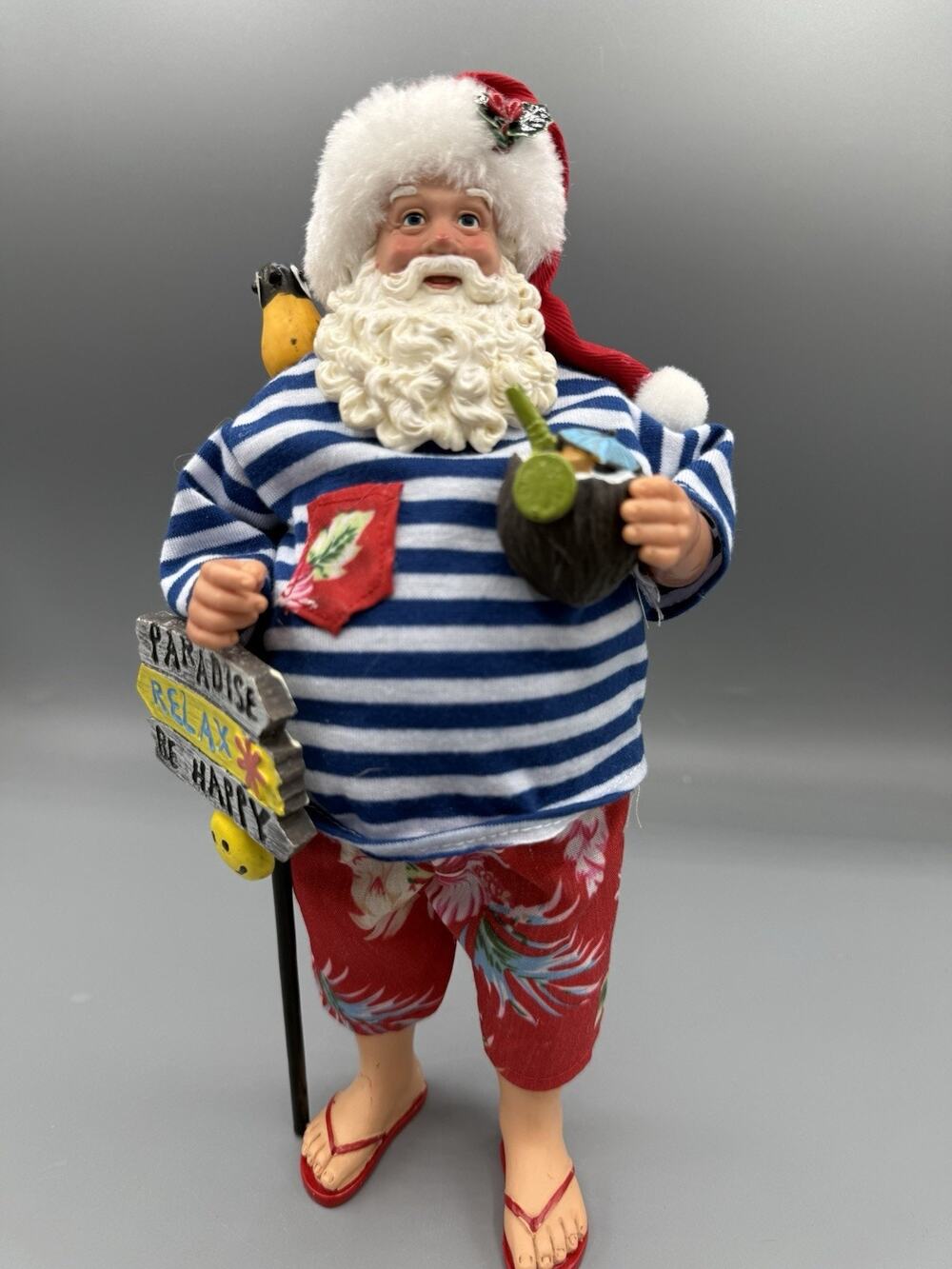Santa’s Workshop Buffet Beach Santa Claus 15” Tropical Parrot Christmas Decor
